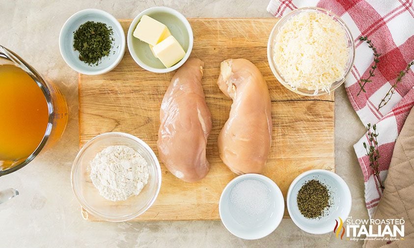 bowls of ingredients for chicken pot pie recipe