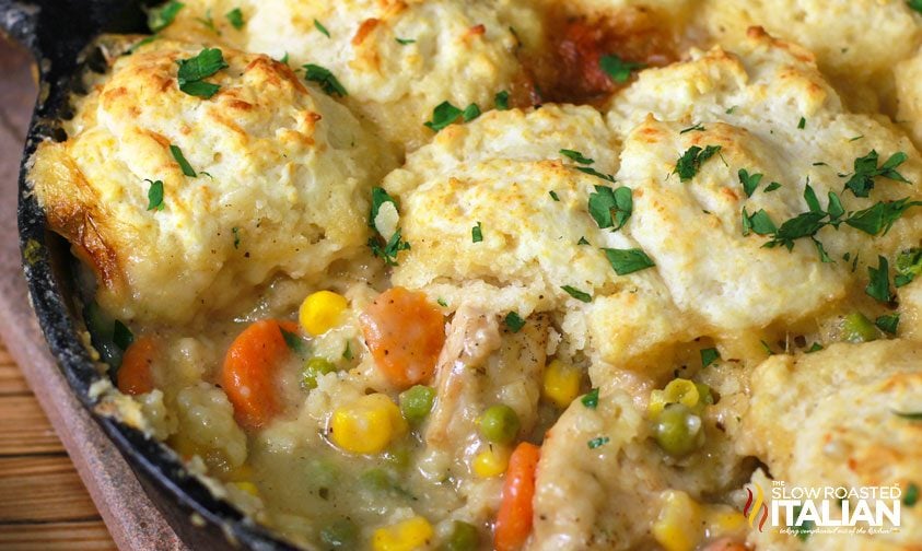 closeup: skillet chicken pot pie