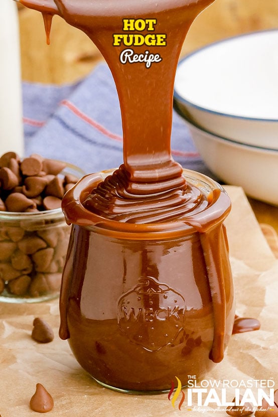 titled image (shown pouring into weck jar): hot fudge recipe