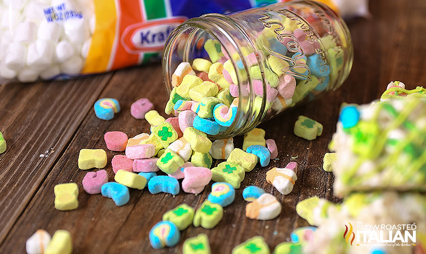 lucky charms marshmallows spilled on table