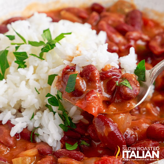 Popeyes red beans & rice closeup