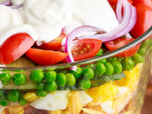 Sensational Seven Layer Salad Recipe (Homemade Dressing)