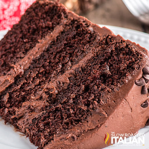 piece of chocolate layer cake on plate