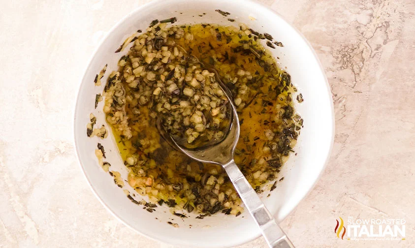 overhead: garlic rosemary seasoning in bowl