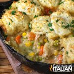 biscuit pot pie in cast iron skillet