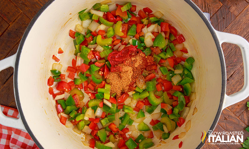 red beans and rice ingredients in pot