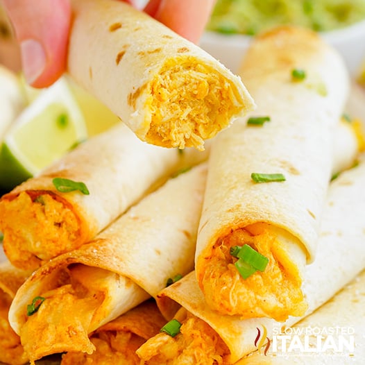 chili lime chicken taquitos, stacked