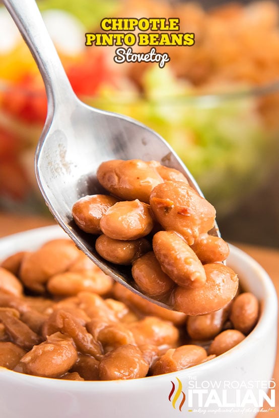 titled (shown closeup on spoon): chipotle pinto beans