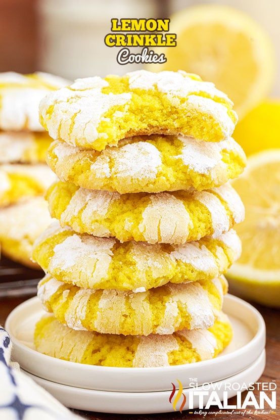 stack of lemon crinkle cookies