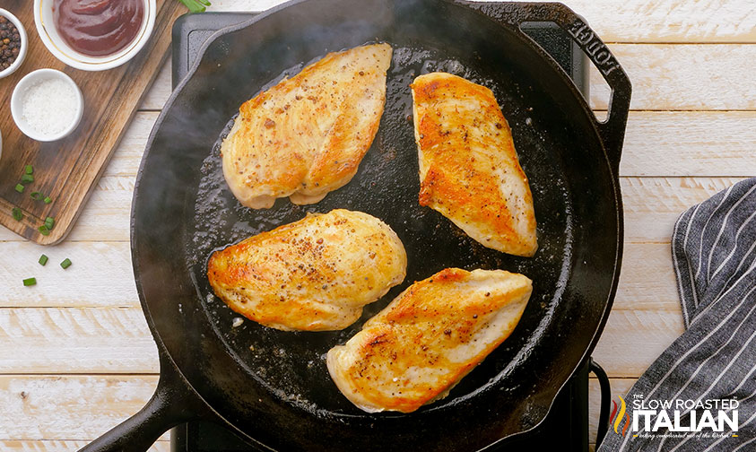 Monterey Chicken searing in pan