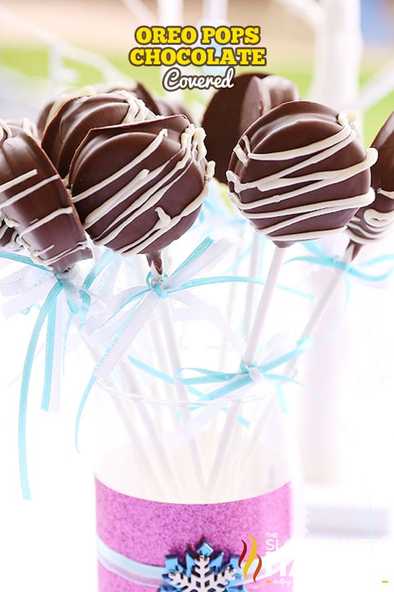 oreo pops in tall glass vase