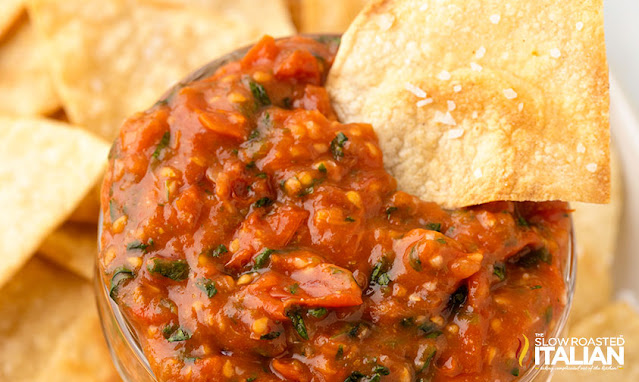 air fried tortilla chips in salsa