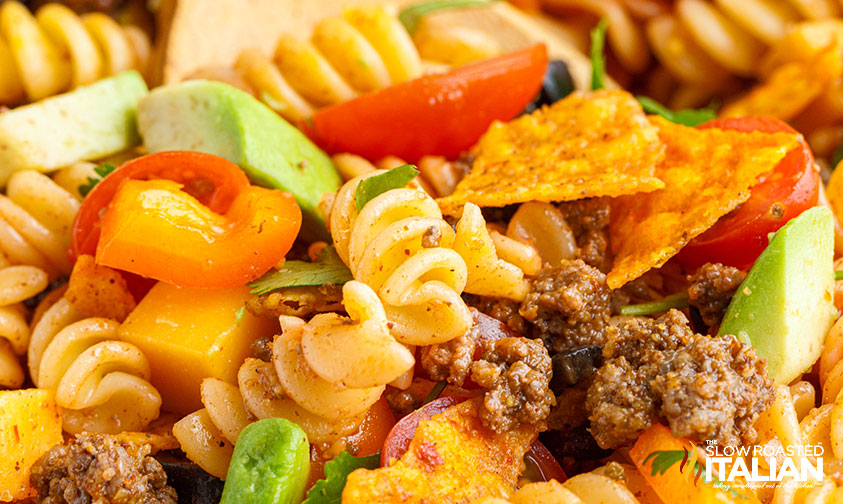 closeup of dorito salad with catalina dressing