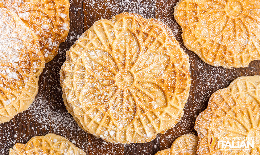 overhead: pizzelle cookies on tray