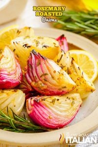 bowl of rosemary roasted onions, perfect side dish for chicken