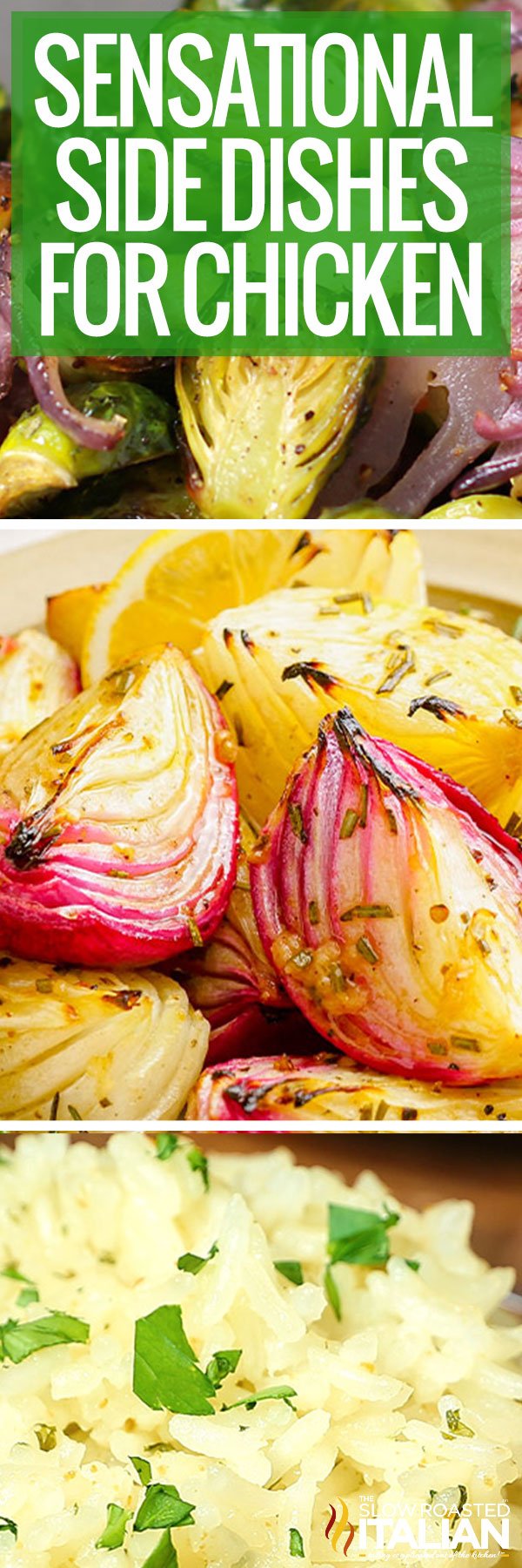 titled (roasted onion wedges shown close up) sensational side dishes for chicken