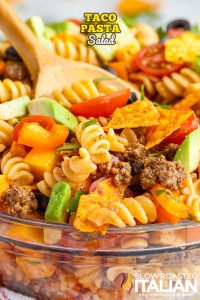 taco pasta salad, close up