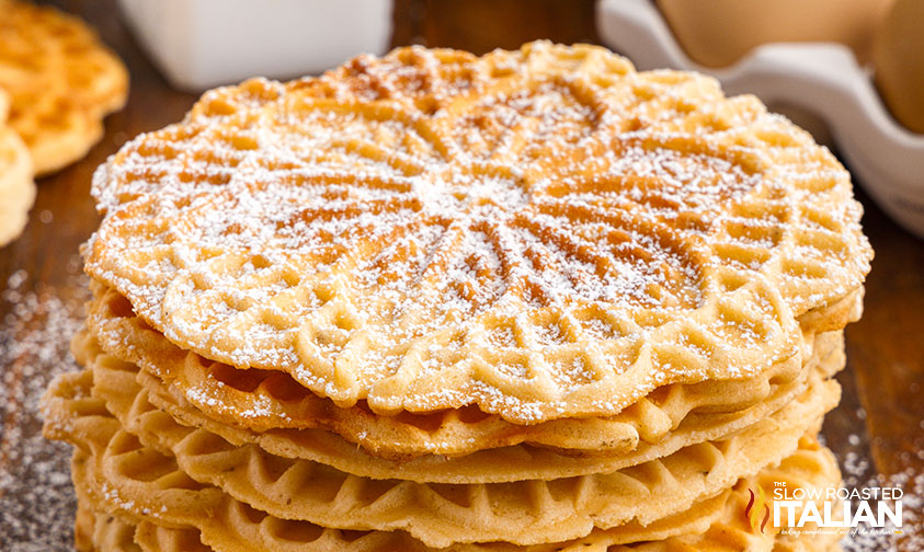 pizzelle waffle cookies, stacked