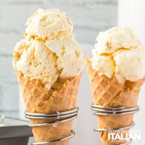 cheesecake ice cream in waffle cones