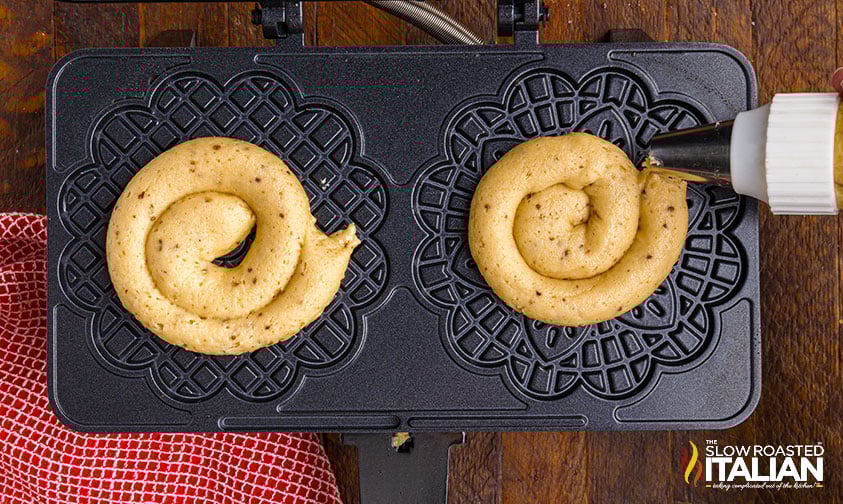 italian cookie batter on griddle