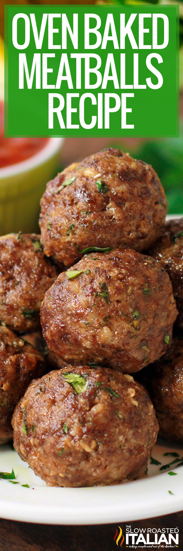 titled pinterest collage: baked meatballs recipe