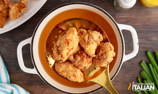 frying orange chicken in dutch oven with oil