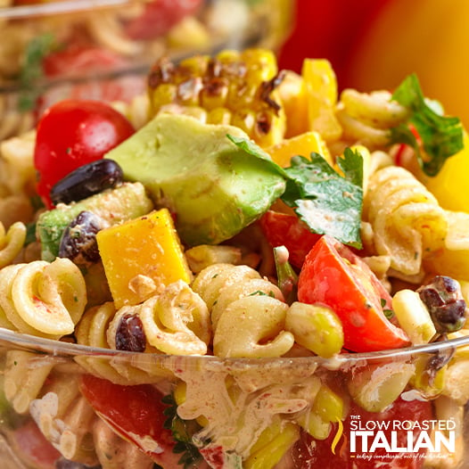 closeup: corn and black bean salad with rotini