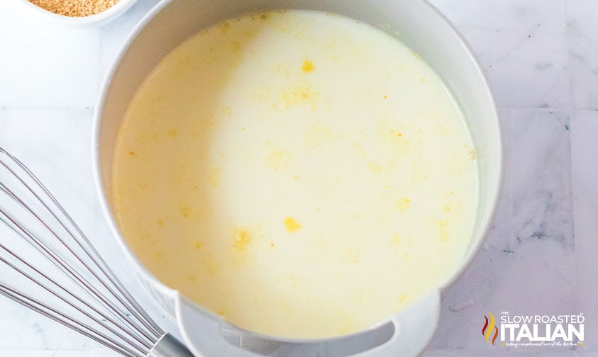 vanilla pudding mixture in a saucepan