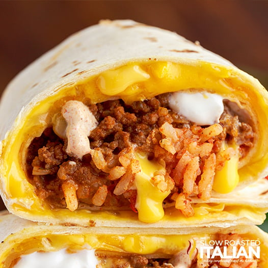 taco bell beef quesaritos, stacked