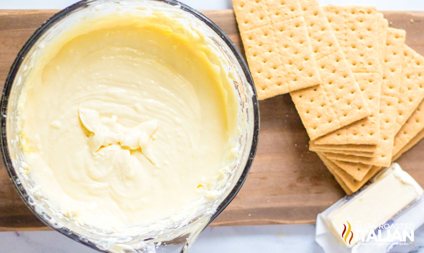 cream cheese cake batter in a bowl