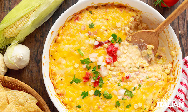 overhead: baked mexican dip in round casserole dish