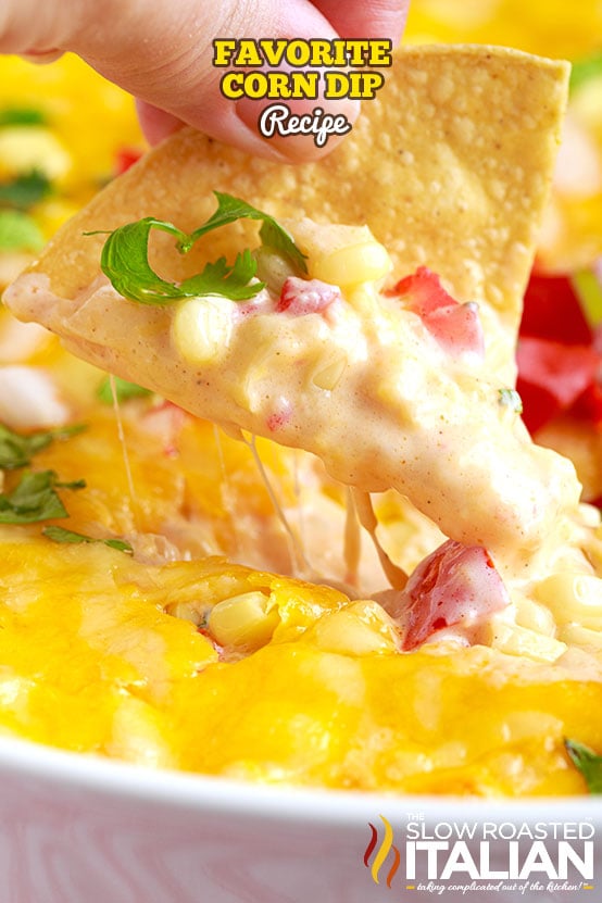 cream cheese corn dip on tortilla chip