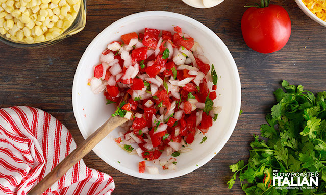 overhead: bowl of fresh pico de gallo