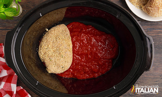 breaded chicken parm in tomato sauce