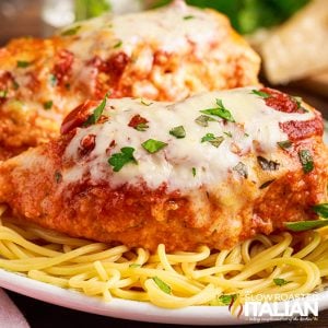 crockpot chicken parmesan over spaghetti