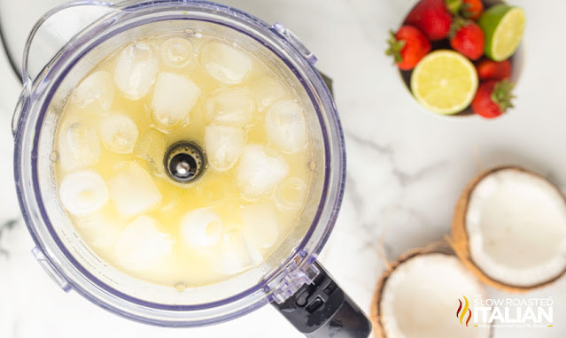 ice and pineapple juice in food processor for hawaiian drink recipe