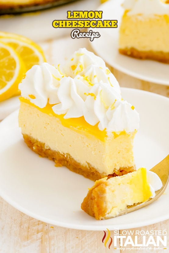 slice of lemon cheesecake on white plate