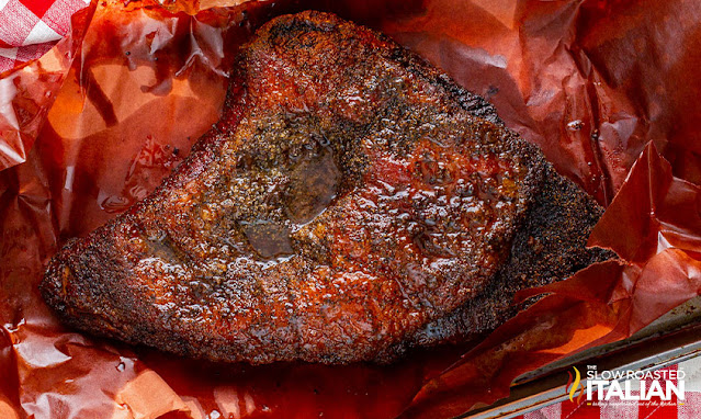 smoked brisket flat unwrapped on butcher paper