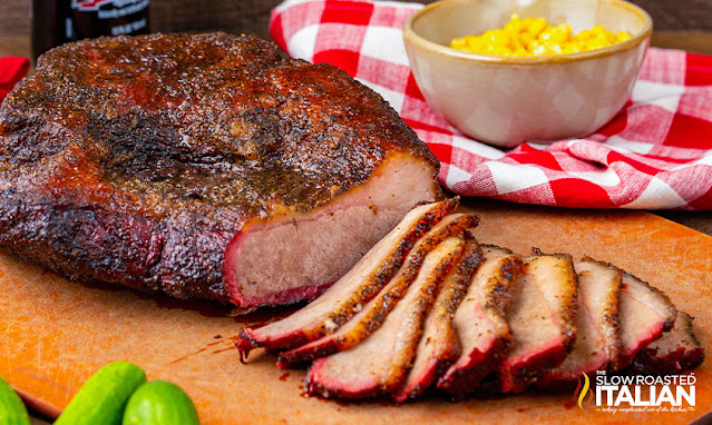 slicing perfectly smoked beef brisket