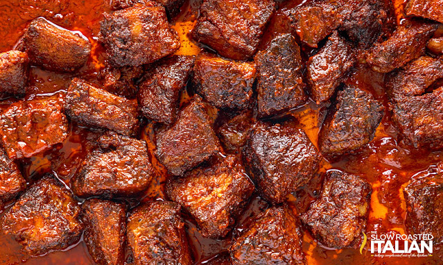 oven burnt ends close up