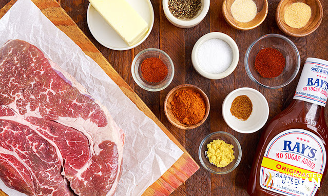 poor man's burnt ends ingredients in prep bowls