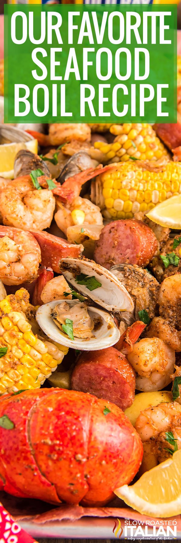 titled pinterest image for seafood boil recipe