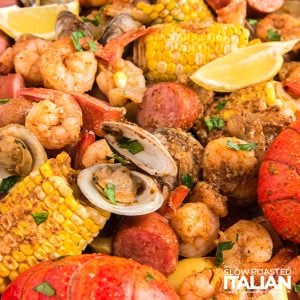 freshly boiled seafood closeup