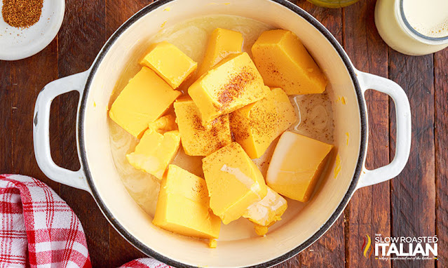 cubes of velveeta in dutch oven