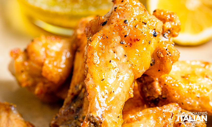 glazed chicken wings, close up