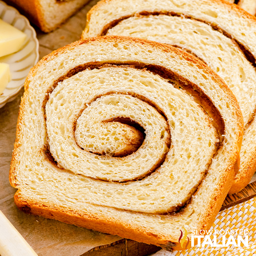 slice of cinnamon swirl bread, close up