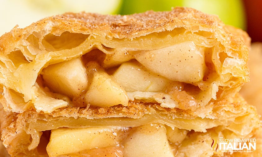 close up: filling in crust of crispy fried apple pies