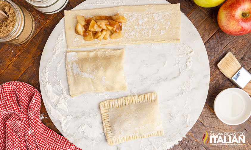 overhead: fruit filling on top of puff pastry