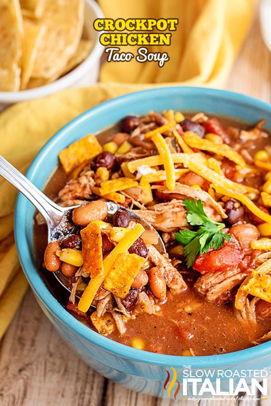 Easy Crockpot Chicken Taco Soup (Slow Cooker Recipe)