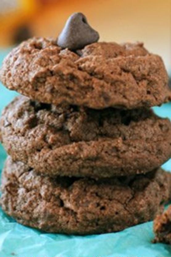 3 chocolate chocolate chip cookies, stacked